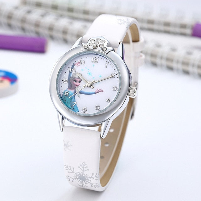 Elsa Princess Kids Watches Leather Strap Cute Children's Cartoon Wristwatches Gifts