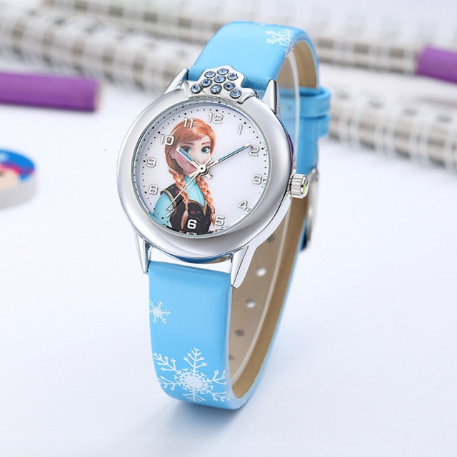 Elsa Princess Kids Watches Leather Strap Cute Children's Cartoon Wristwatches Gifts