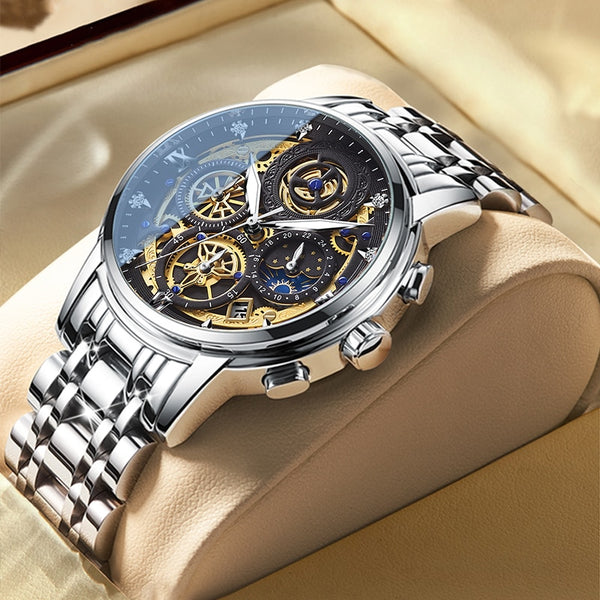 Stainless Steel Top Brand Luxury Waterproof  Sports Chronograph Quartz  Men's Relogio Masculino