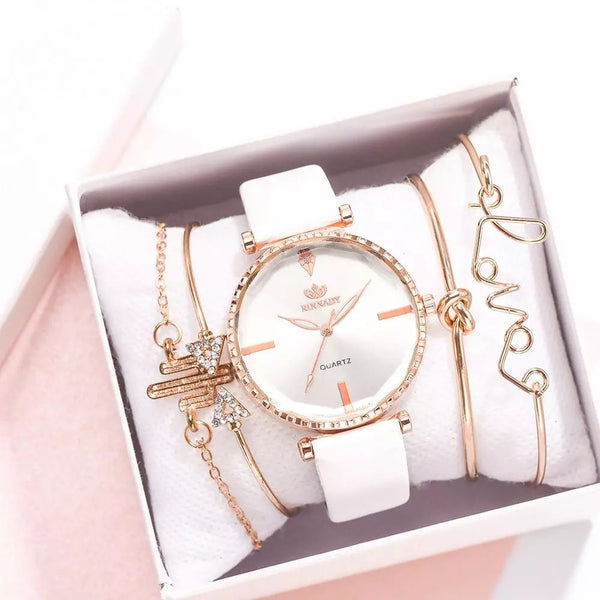 5pcs Set Top Style Fashion Women's Watch Luxury Leather Band Analog Quartz WristWatch Ladies Watch