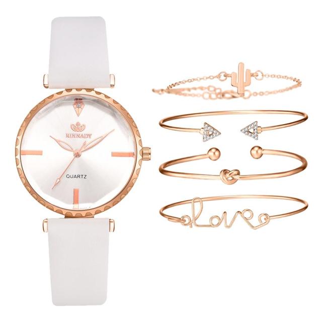 5pcs Set Top Style Fashion Women's Watch Luxury Leather Band Analog Quartz WristWatch Ladies Watch