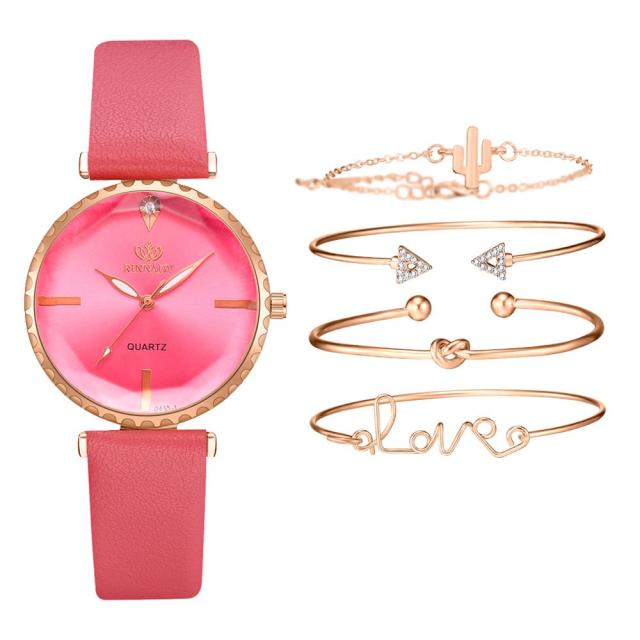 5pcs Set Top Style Fashion Women's Watch Luxury Leather Band Analog Quartz WristWatch Ladies Watch