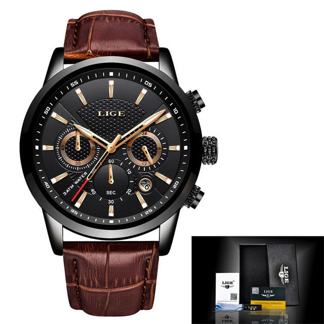 Leather Quartz Watch Sports Waterproof Male Clock