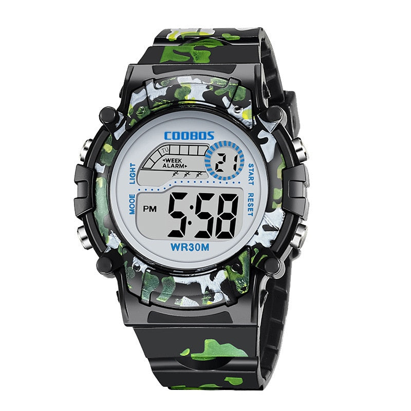 Boys Camouflage Watch Children Sport Waterproof LED Luminous Date Week Clock