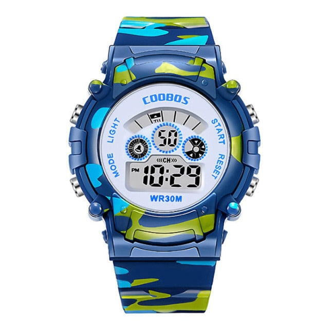 Boys Camouflage Watch Children Sport Waterproof LED Luminous Date Week Clock