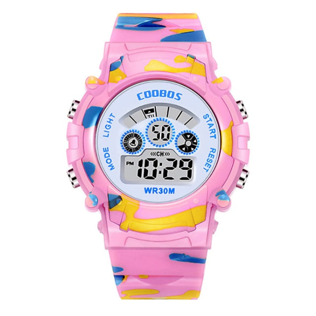 Boys Camouflage Watch Children Sport Waterproof LED Luminous Date Week Clock