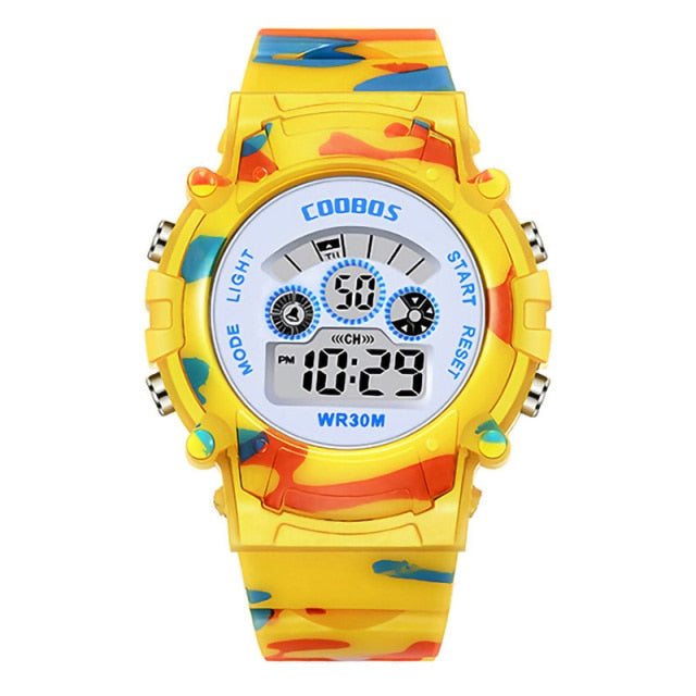 Boys Camouflage Watch Children Sport Waterproof LED Luminous Date Week Clock