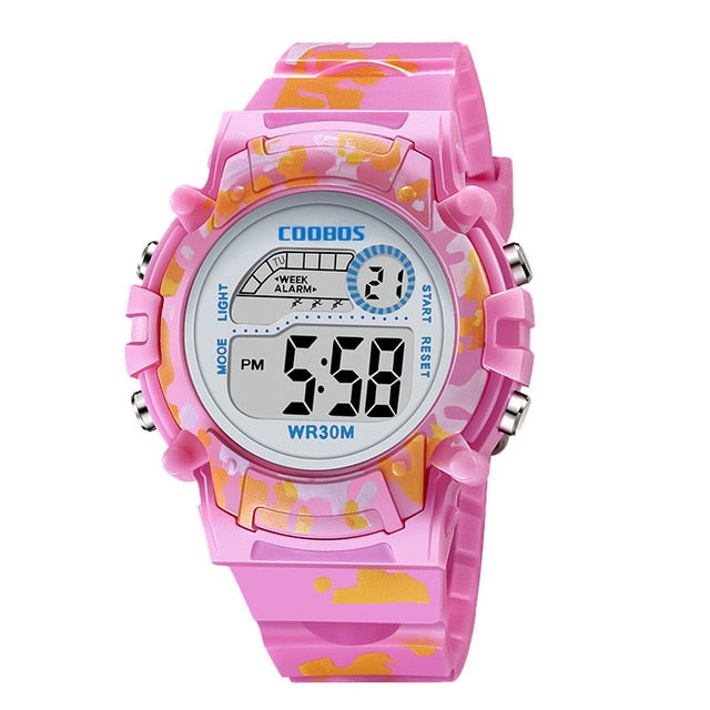 Boys Camouflage Watch Children Sport Waterproof LED Luminous Date Week Clock