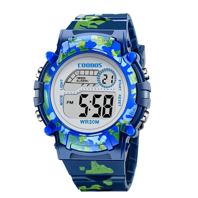 Boys Camouflage Watch Children Sport Waterproof LED Luminous Date Week Clock