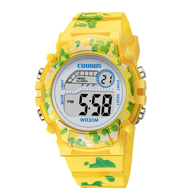 Boys Camouflage Watch Children Sport Waterproof LED Luminous Date Week Clock