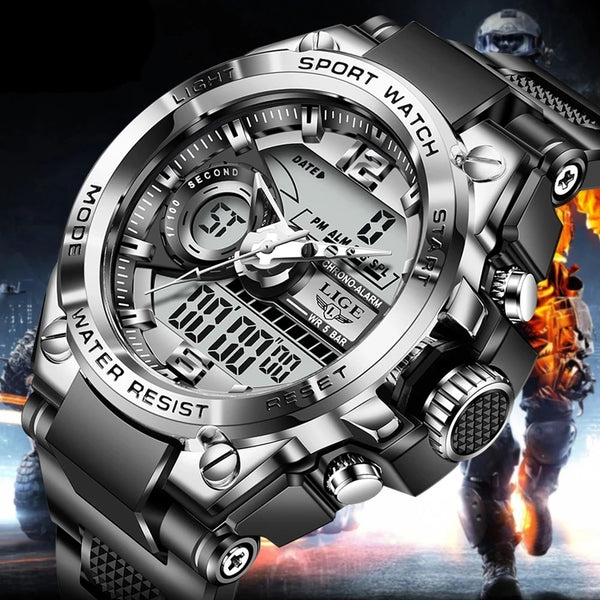 LIGE Digital Men Military Watch 50m Waterproof Wristwatch LED Quartz Clock Sport Watch