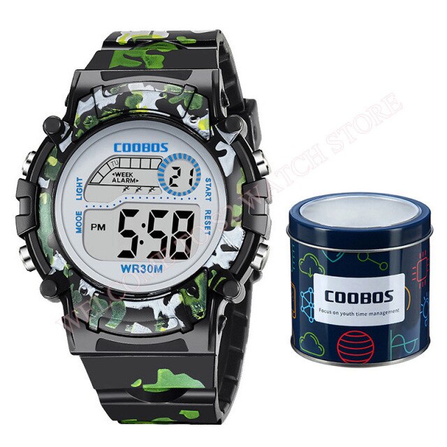 Boys Camouflage Watch Children Sport Waterproof LED Luminous Date Week Clock