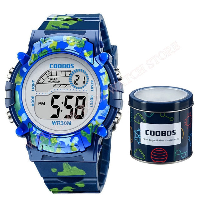 Boys Camouflage Watch Children Sport Waterproof LED Luminous Date Week Clock