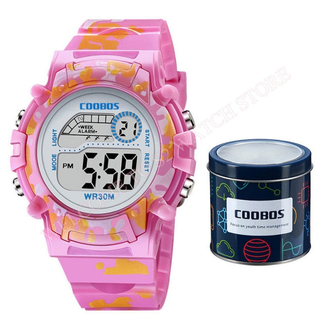 Boys Camouflage Watch Children Sport Waterproof LED Luminous Date Week Clock