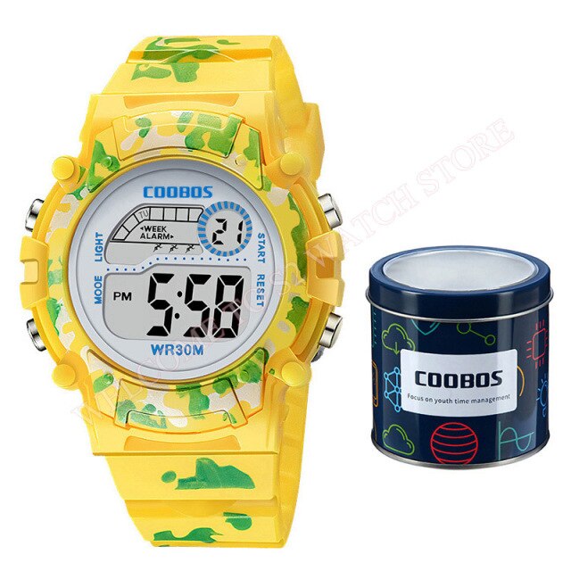 Boys Camouflage Watch Children Sport Waterproof LED Luminous Date Week Clock