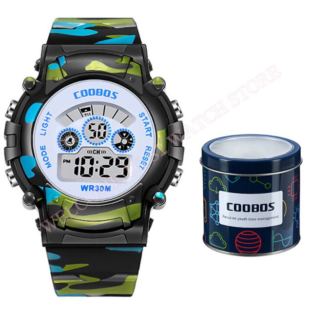 Boys Camouflage Watch Children Sport Waterproof LED Luminous Date Week Clock