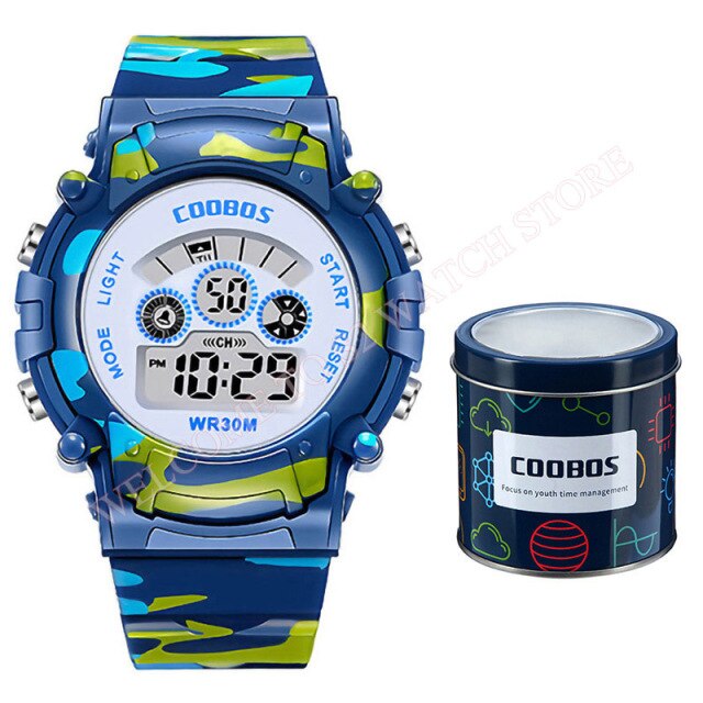 Boys Camouflage Watch Children Sport Waterproof LED Luminous Date Week Clock