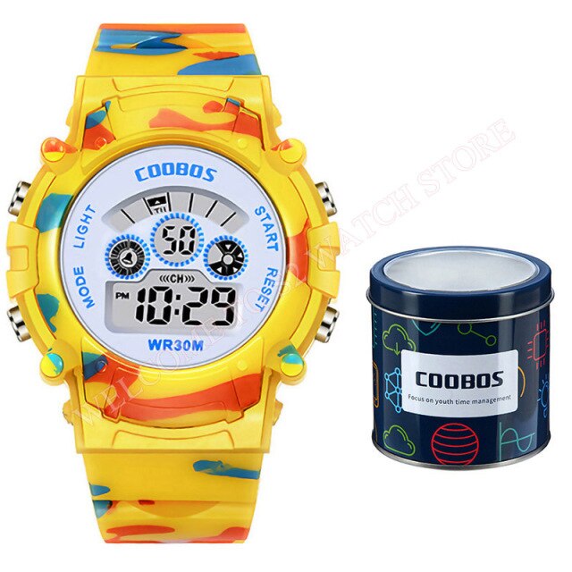 Boys Camouflage Watch Children Sport Waterproof LED Luminous Date Week Clock