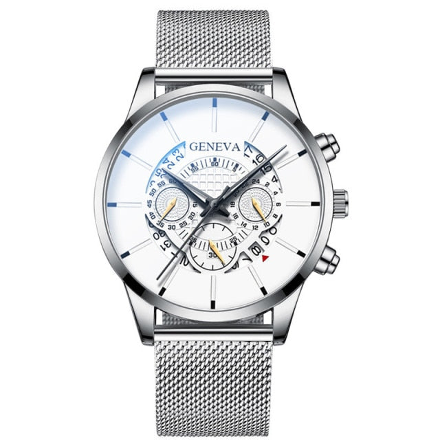 Stainless Steel Watches Luxury Men Business Calendar Quartz Wrist Watch